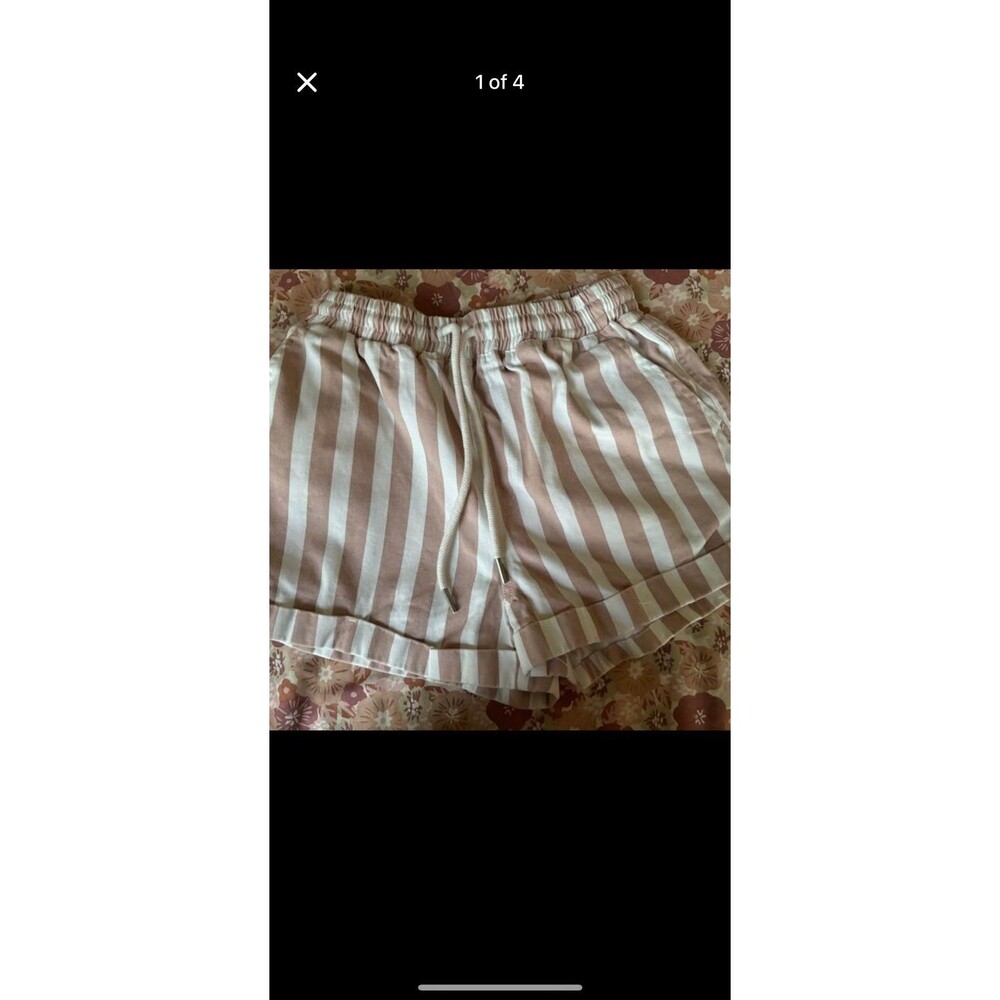 Forever 21 Tan Striped Pull On DenimCotton Shorts Size XS Pre-Owned 4 POCKETS!!!